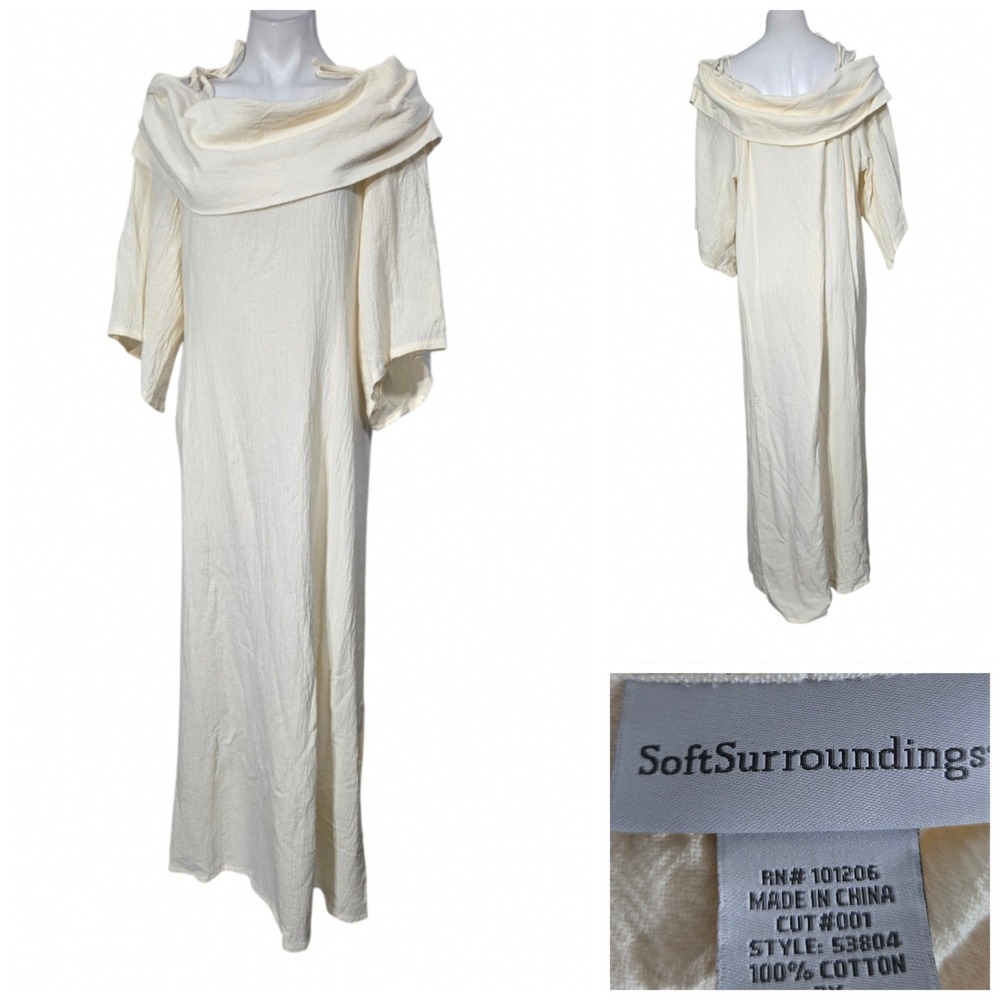 Soft Surroundings Cream Cotton Crinkle Cowl Neck Maxi Dress 2X 53804